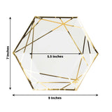 25 Pack | 7inch White / Gold Hexagon Salad Paper Plates, Geometric Disposable Dessert