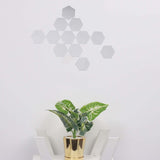 12 Pack | 5Inch Hexagon Mirror Wall Stickers, Acrylic Removable Wall Decals For Home Decor