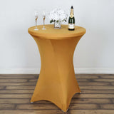 Gold Highboy Spandex Cocktail Table Cover, Fitted Stretch Tablecloth for 24"-32" Dia High Top Tables