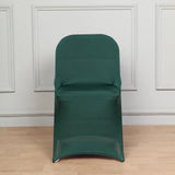 10 Pack Hunter Emerald Green Spandex Folding Slip On Chair Covers, Stretch Fitted Chair Covers