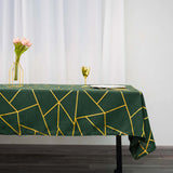 60"x102" Hunter Emerald Green Rectangle Polyester Tablecloth With Gold Foil Geometric Pattern