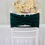 5 Pack Premium Crushed Velvet Chair Sashes Hunter Emerald Green Wide Ruffle Style