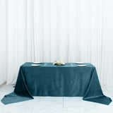 90Inchx156Inch Peacock Teal Seamless Premium Velvet Rectangle Tablecloth, Reusable Linen