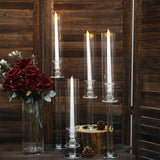 Set of 4 | Clear Crystal Glass Hurricane Taper Candle Holders With Tall Cylinder