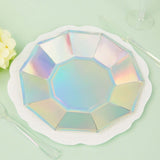 7.5inch Iridescent Geometric Dessert Salad Paper Plates, Disposable Plates with Decagon Rim