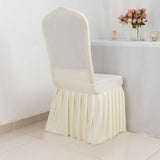 Ivory Ruffle Pleated Skirt Banquet Spandex Chair Slipcover, 1-Piece Stretch Fitted Chair Cover