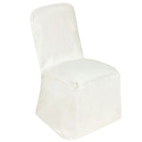 Ivory Polyester Square Top Banquet Chair Cover, Reusable Slip On Chair Cover