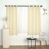 2 Pack | Handmade Ivory Faux Linen Curtains 52x64inches Curtain Panels With Chrome Grommets