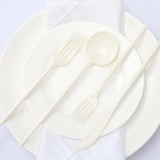 50 Pack | Ivory Premium Plastic Silverware Set, Heavy Duty Disposable Sleek Utensil Cutlery