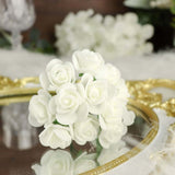 48 Roses | 1Inch Ivory Real Touch Artificial DIY Foam Rose Flowers With Stem, Craft Rose Buds