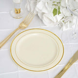 10 Pack | 6inch Très Chic Gold Rim Ivory Disposable Salad Plates, Plastic Dessert Appetizer Plates