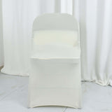 Ivory Satin Rosette Spandex Stretch Fitted Folding Chair Cover