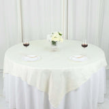 72x72Inch Ivory Accordion Crinkle Taffeta Table Overlay, Square Tablecloth Topper