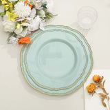 10 Pack | 9inch Jade / Gold Scalloped Rim Plastic Dinner Plates