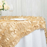 72x72inch Champagne 3D Leaf Petal Taffeta Fabric Table Overlay