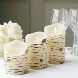 Set of 3 | Warm White Birch Bark Design Battery Operated Pillar Candles