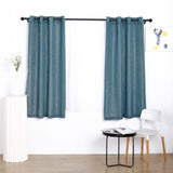 2 Pack | Handmade Blue Faux Linen Curtains 52x64inch Curtain Panels With Chrome Grommets