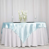 72" x 72" Light Blue Satin Square Tablecloth Overlay