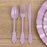 72 Pack Lavender Lilac Plastic Silverware Set in Baroque Style