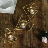 16Inch Long Gold Linked Geometric Tealight Candle Holder Set With Votive Glass Holders