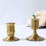 Set of 4 Vintage Gold Metal Pillar Candle Holders with Sturdy Round Base