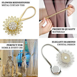 2 Pack | 4inch Gold Crystal Flower Magnetic Curtain Tie Backs