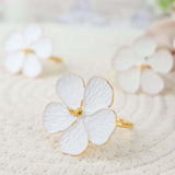 4 Pack | White & Gold Metal Flower Napkin Rings, Floral Serviette Buckle Napkin Holder Set