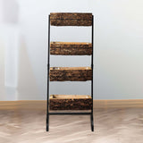 42inch 4-Tier Metal Ladder Plant Stand With Natural Wooden Log Planters