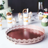 12inch Blush/Rose Gold Premium Metal Decorative Vanity Serving Tray, Round With Embellished Rims