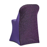 Purple Spandex Stretch Folding Chair Cover, Fitted Chair Cover with Metallic Shimmer Tinsel Back