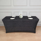 6ft Black Metallic Shimmer Tinsel Spandex Table Cover, Rectangular Fitted Tablecloth