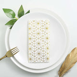 20 Pack | 3 Ply Metallic Gold Geometric Design Paper Dinner Napkins | Wedding Cocktail Napkins