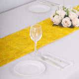 Gold Metallic Fringe Shag Tinsel Table Runner, Shimmery Polyester Table Runner