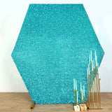 8ftx7ft Turquoise Metallic Shimmer Tinsel Spandex Hexagon Backdrop, 2-Sided Wedding Arch Cover