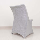 Silver Spandex Stretch Folding Chair Cover, Fitted Chair Cover with Metallic Shimmer Tinsel Back