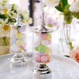 6 Pack | Silver Pedestal Party Favor Gift Jars Clear Candy Treat Containers - 7Inch