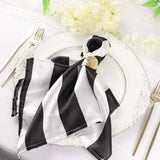 5 Pack | Black & White Striped Satin Cloth Dinner Napkins | 20x20Inch