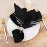 10 Pack Black Spun Polyester Cloth Napkins with White Reverse Stripes, Premium Restaurant Quality