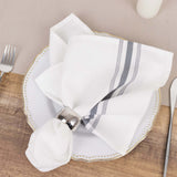 10 Pack White Spun Polyester Cloth Napkins with Gray Reverse Stripes