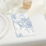 50-Pack Paper Dinner Napkins White with Matte Blue French Toile Floral Pattern 2-Ply - Stylish