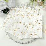 50 Pack White 2-Ply Paper Beverage Napkins with Gold Outlined Flowers Print