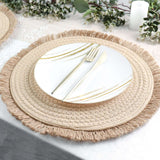 15inch Round Natural Rustic Burlap Jute Placemats Fringed Edges, Farmhouse Placemats with Trim