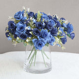 4 Bushes 12inch Navy Blue Real Touch Artificial Silk Rose Flower Bouquet, Faux Bridal