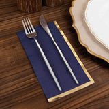 50 Pack Navy Blue Soft 2 Ply Disposable Party Napkins with Gold Foil Edge