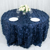 132inch Navy Blue 3D Leaf Petal Taffeta Fabric Round Tablecloth