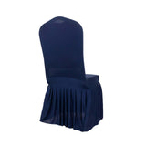 Navy Blue Ruffle Pleated Skirt Banquet Spandex Chair Slipcover, 1-Piece Stretch Fitted Chair Cover