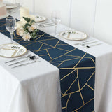 9ft Navy Blue With Gold Foil Geometric Pattern Table Runner