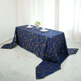 90inch x 156inch Navy Blue Rectangle Polyester Tablecloth With Gold Foil Geometric Pattern