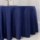 120 Navy Blue Seamless Lamour Satin Round Tablecloth for 5 Foot Table With Floor-Length Drop