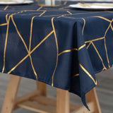 54"x54" Navy Blue Polyester Square Tablecloth With Gold Foil Geometric Pattern